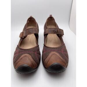 JAMBU Hiking Trail Comfort Leather Slip On Mary Jane Size 7 Brown Pink Flats